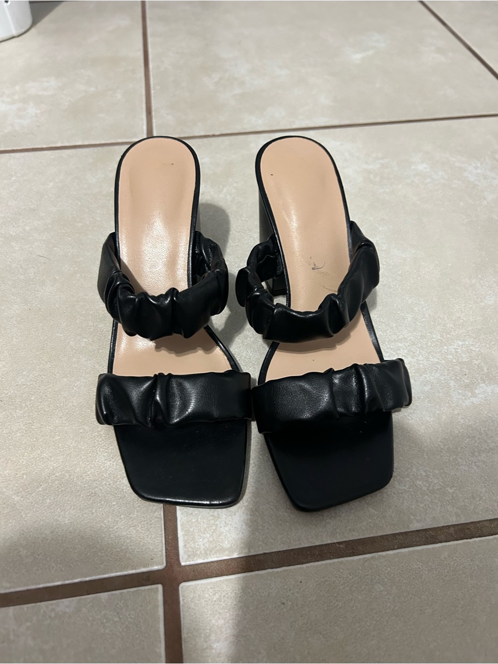Black Ruched Strap Women's Slide Sandals - Unbranded